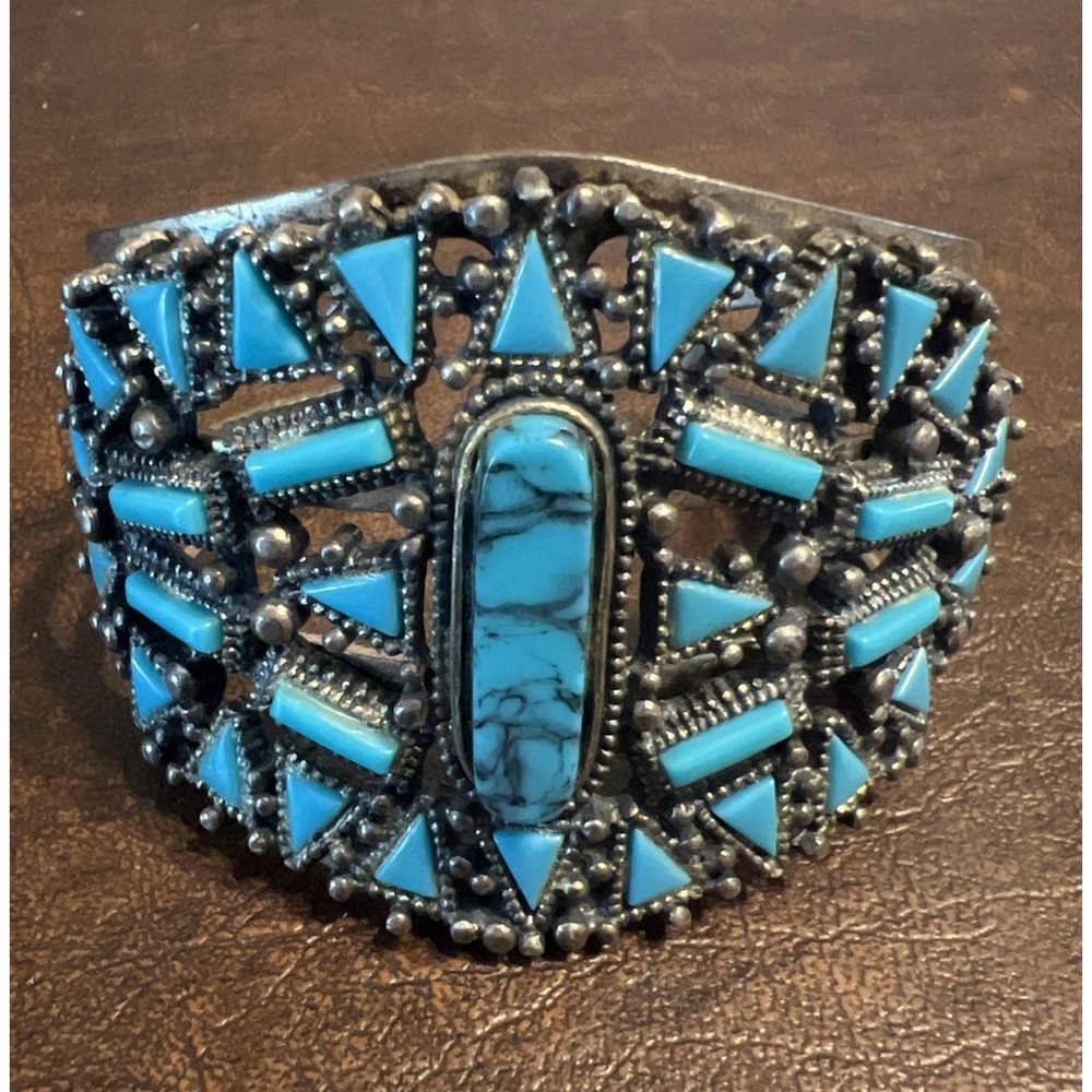 Vintage Southwestern Florenta of California Faux Blue Turquoise  Cuff Bracelet